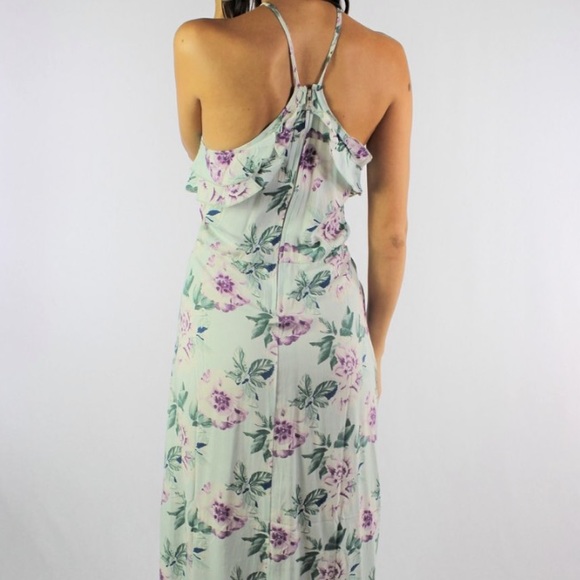 Light green floral halter maxi with ruffles - Picture 8 of 8